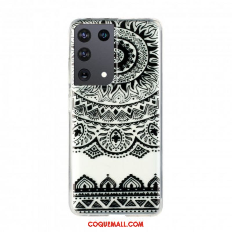 Coque Samsung Galaxy S21 Ultra 5G Transparente Fleur Mandala