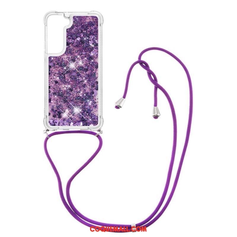 Coque Samsung Galaxy S22 5G Paillettes Design avec Cordon