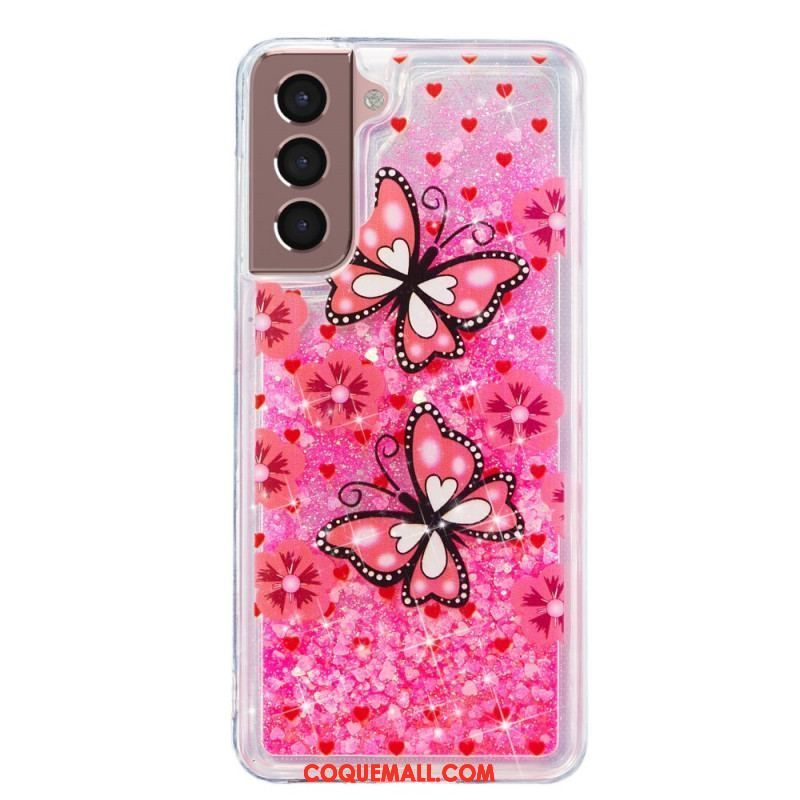 Coque Samsung Galaxy S22 5G Paillettes Papillons