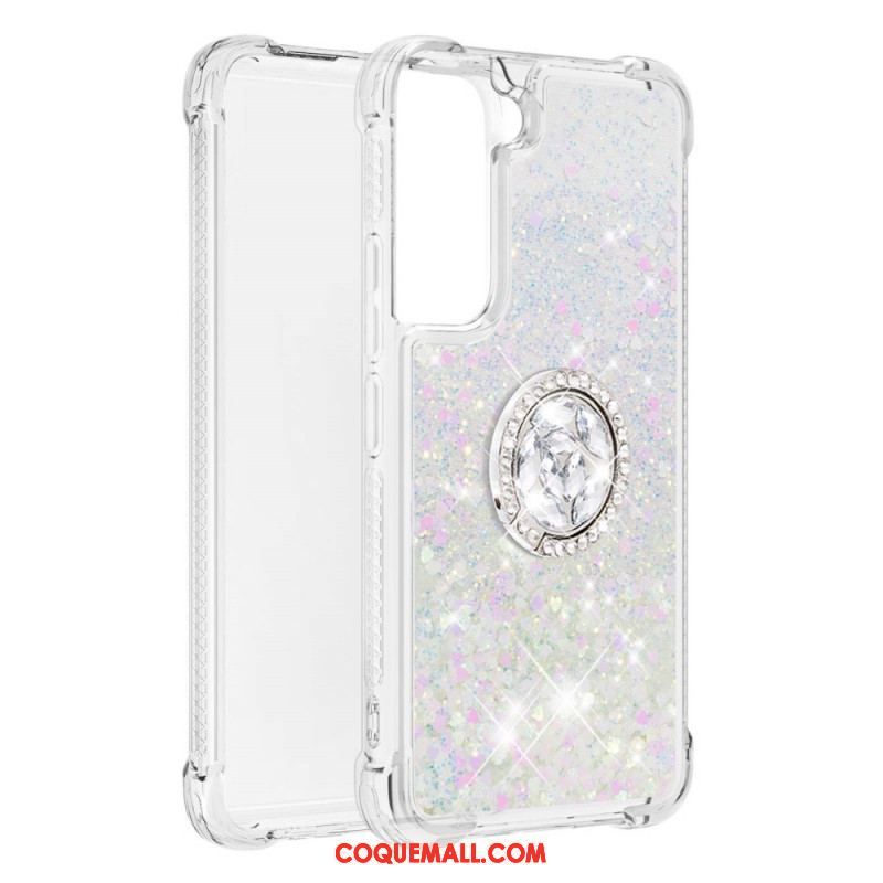 Coque Samsung Galaxy S22 5G Paillettes avec Anneau-Support