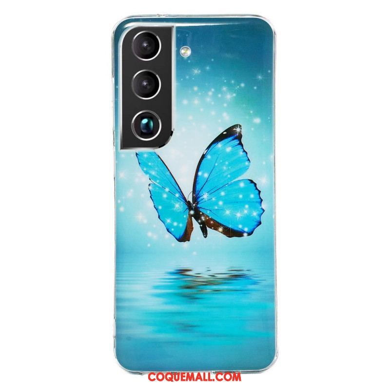 Coque Samsung Galaxy S22 5G Papillons Bleus Fluorescente