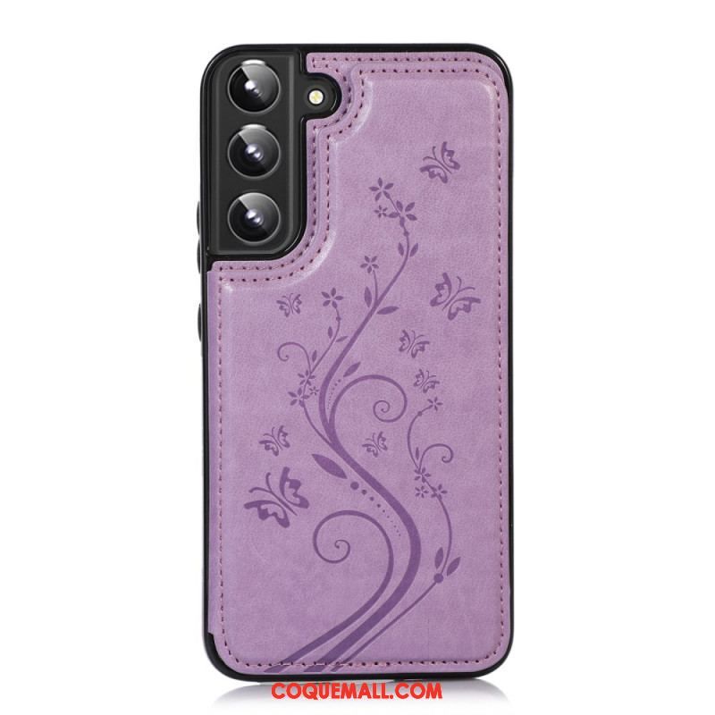 Coque Samsung Galaxy S22 5G Simili Cuir Porte-Cartes Support Fleurs