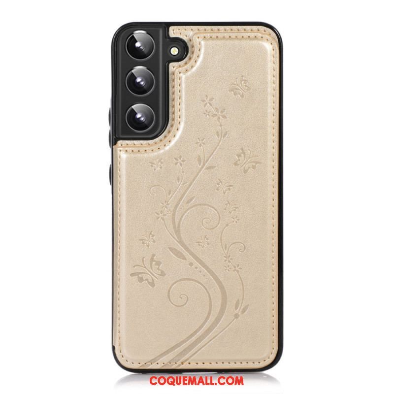 Coque Samsung Galaxy S22 5G Simili Cuir Porte-Cartes Support Fleurs