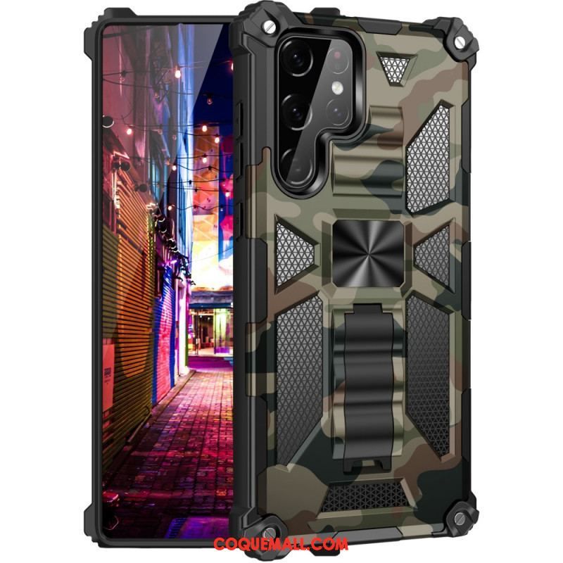 Coque Samsung Galaxy S22 Ultra 5G Camouflage Support Amovible