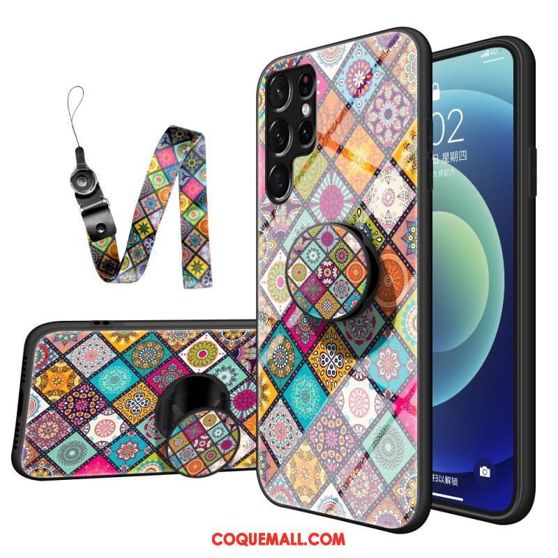 Coque Samsung Galaxy S22 Ultra 5G Support Magnétique Patchwork