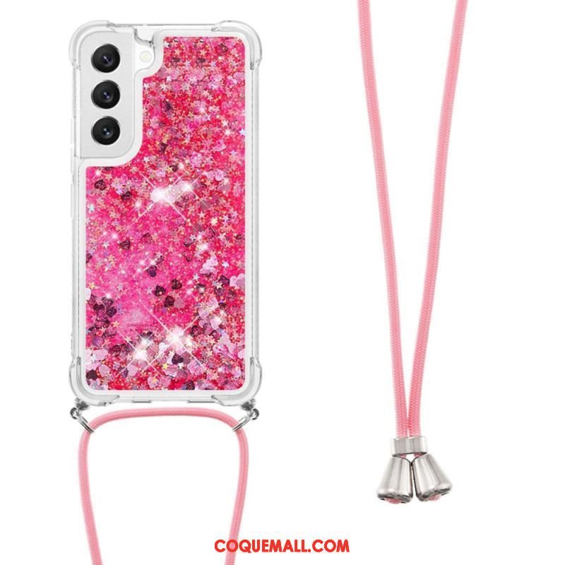 Coque Samsung Galaxy S23 5G Paillettes avec Cordon