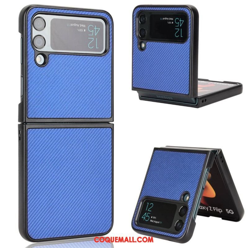 Coque Samsung Galaxy Z Flip 4 Effet Cuir Texture Fibre Carbone