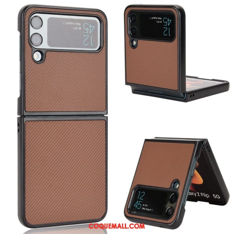 Coque Samsung Galaxy Z Flip 4 Effet Cuir Texture Fibre Carbone