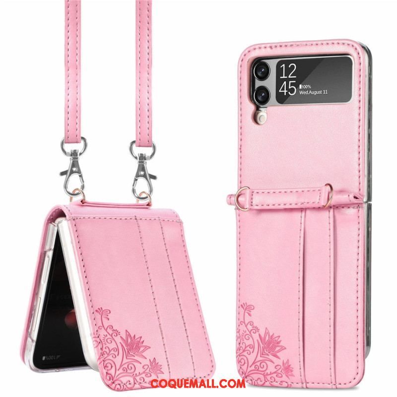 Coque Samsung Galaxy Z Flip 4 Fleurs à Bandoulière