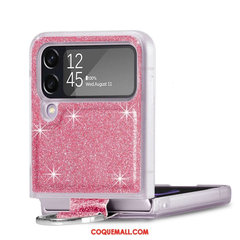 Coque Samsung Galaxy Z Flip 4 Paillettes et Anneau