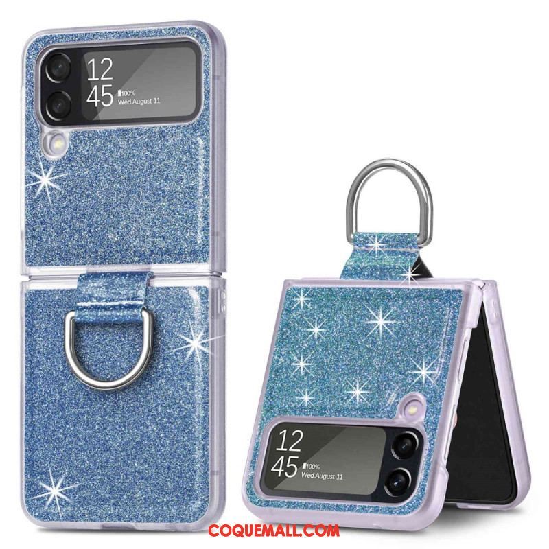 Coque Samsung Galaxy Z Flip 4 Paillettes et Anneau