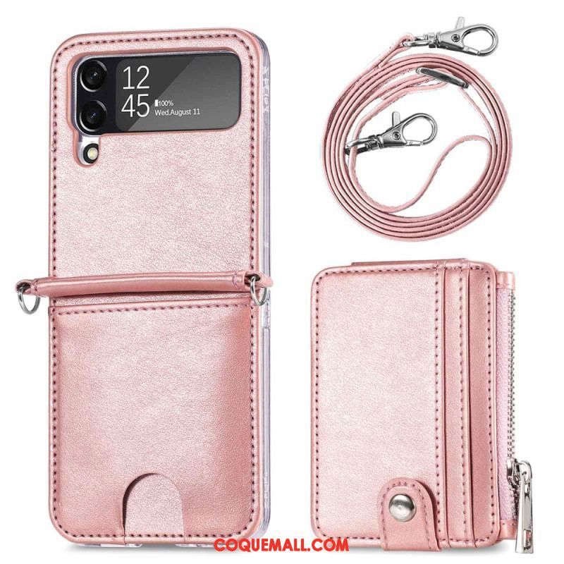 Coque Samsung Galaxy Z Flip 4 Portefeuille avec Bandoulière