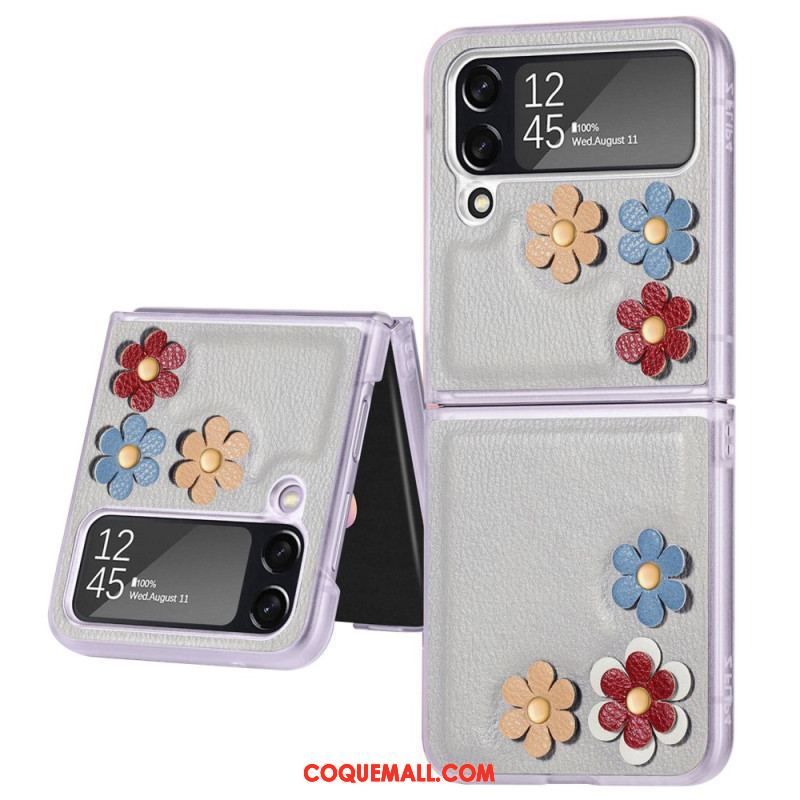 Coque Samsung Galaxy Z Flip 4 Simili Cuir Fleurs