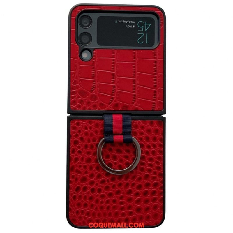 Coque Samsung Galaxy Z Flip 4 Style Crocodile et Anneau