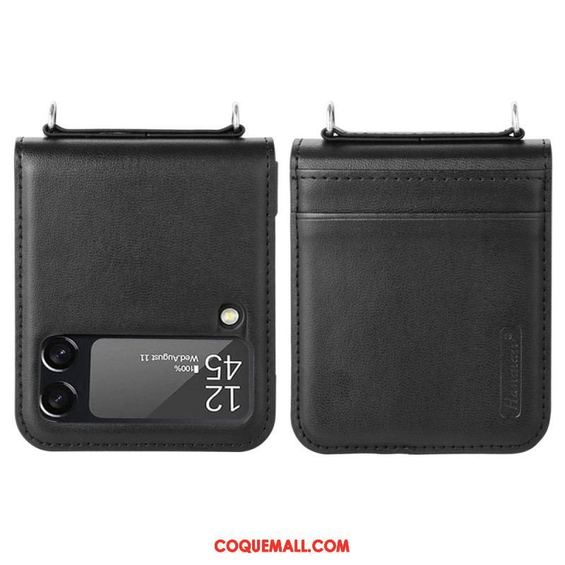 Coque Samsung Galaxy Z Flip 4 Style Cuir avec Lanière