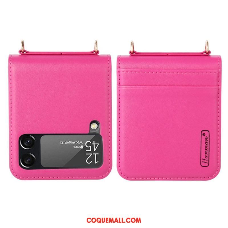 Coque Samsung Galaxy Z Flip 4 Style Cuir avec Lanière