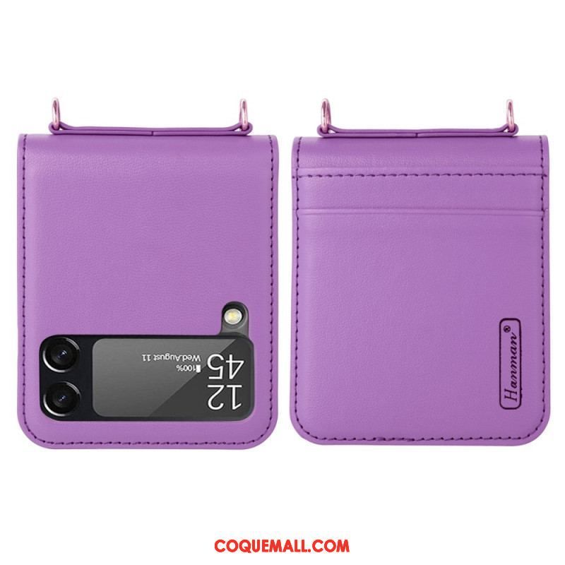 Coque Samsung Galaxy Z Flip 4 Style Cuir avec Lanière