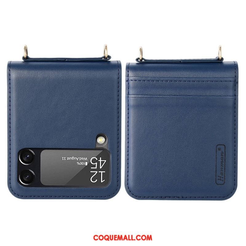 Coque Samsung Galaxy Z Flip 4 Style Cuir avec Lanière