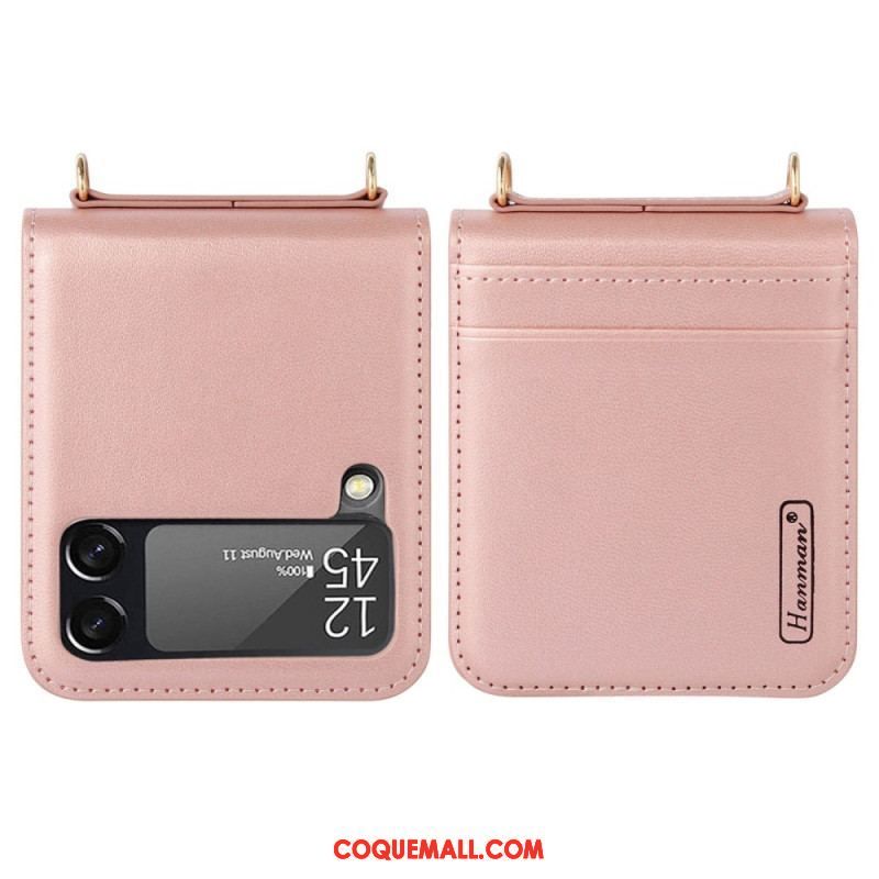 Coque Samsung Galaxy Z Flip 4 Style Cuir avec Lanière