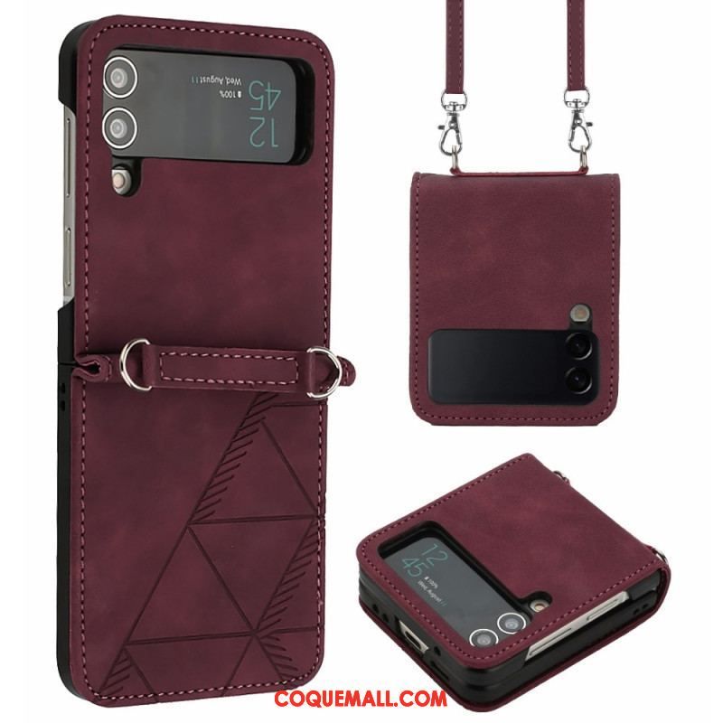 Coque Samsung Galaxy Z Flip 4 Triangles avec Bandoulière