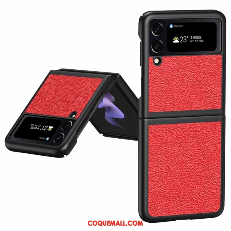 Coque Samsung Galaxy Z Flip 4 Véritable Cuir Litchi Color