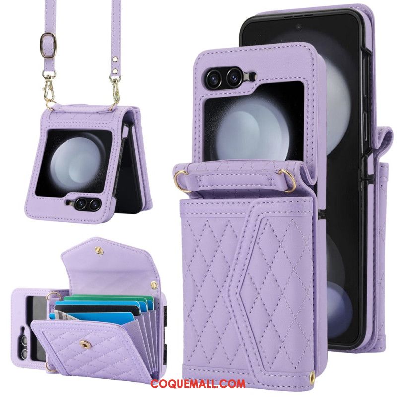 Coque Samsung Galaxy Z Flip 6 Porte-Cartes Bandoulière et Lanière