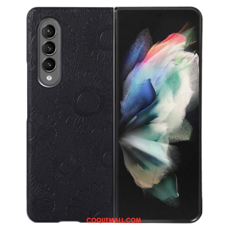 Coque Samsung Galaxy Z Fold 4 Simili Cuir Enduit Motif Tournesols