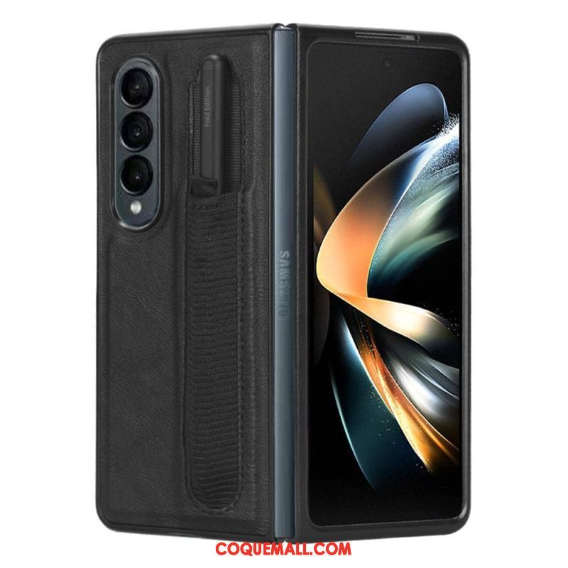 Coque Samsung Galaxy Z Fold 4 Simili Cuir Rétro Stylet