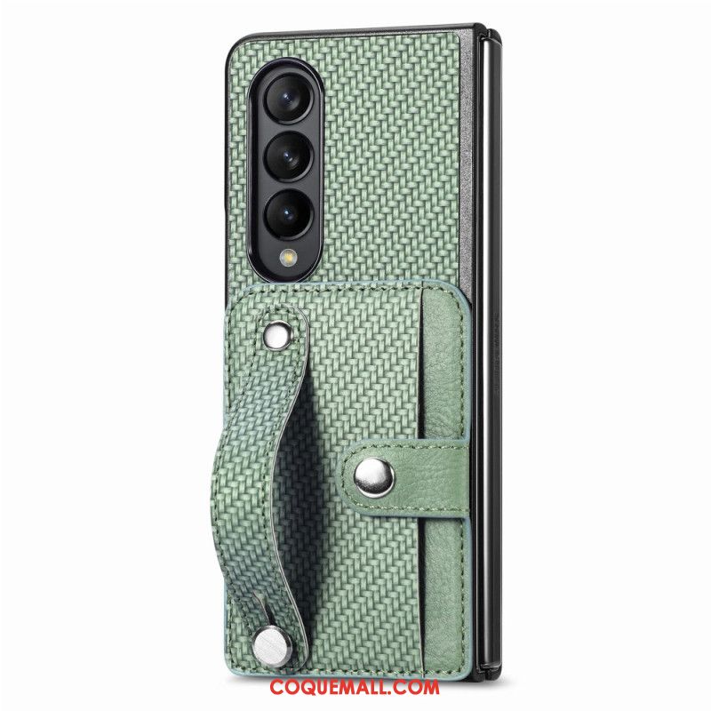 Coque Samsung Galaxy Z Fold 5 Fibre Carbone Porte-Cartes et Sangle