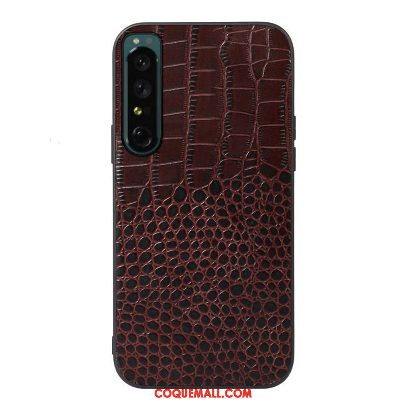 Coque Sony Xperia 1 IV Véritable Cuir Texture Crocodile