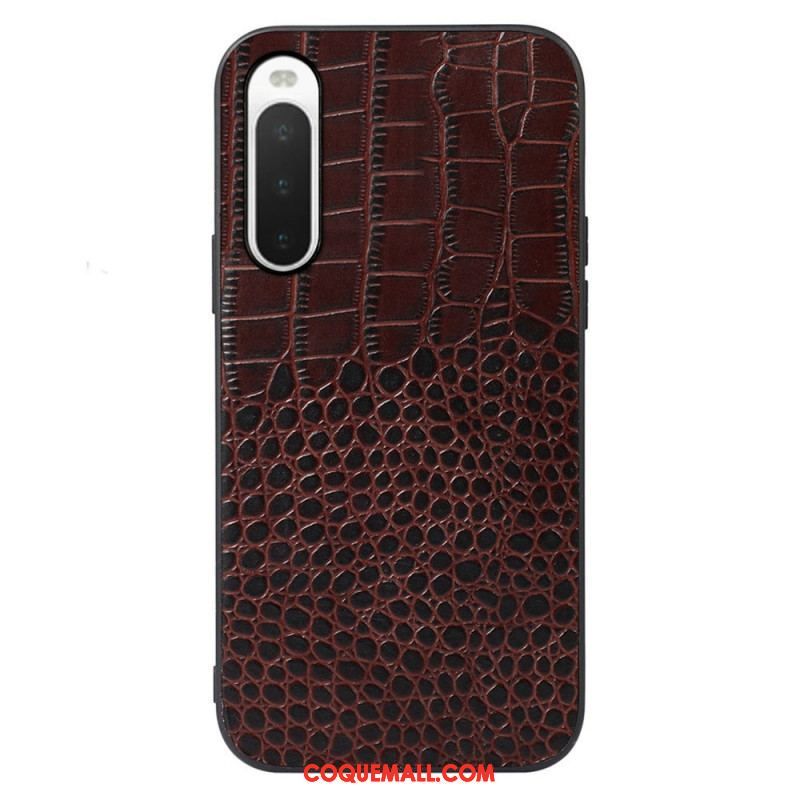 Coque Sony Xperia 10 IV Véritable Cuir Texture Crocodile