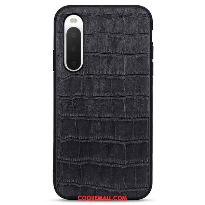 Coque Sony Xperia 10 IV Véritable Cuir Texture Crocodile