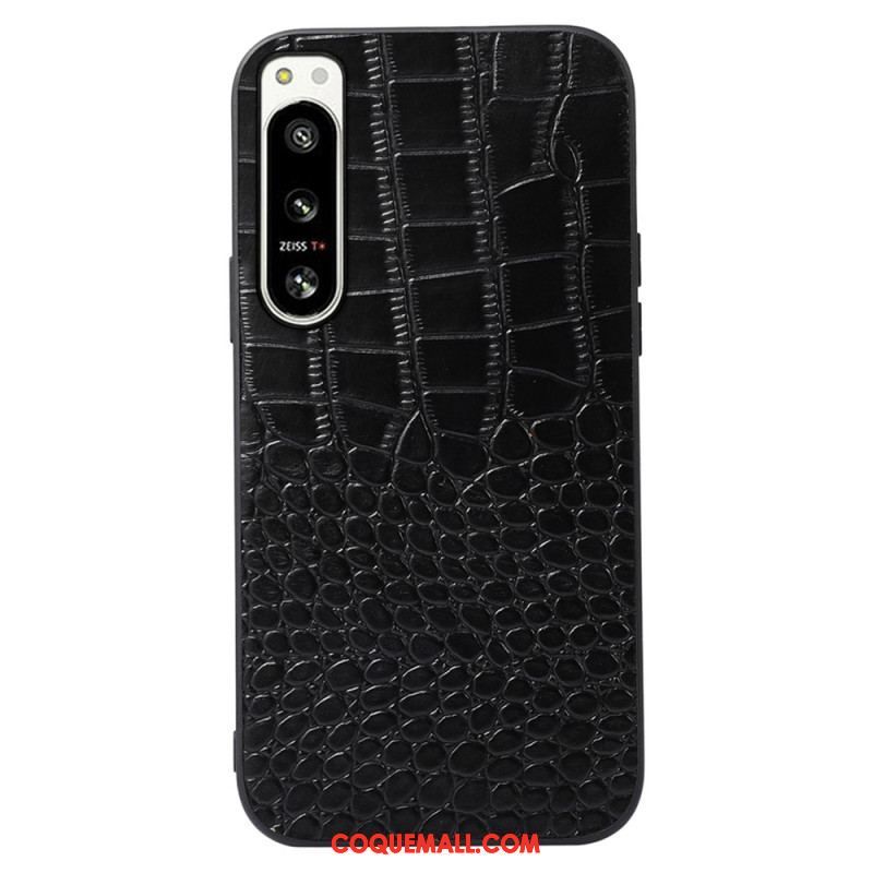 Coque Sony Xperia 5 IV Cuir Véritable Texture Crocodile