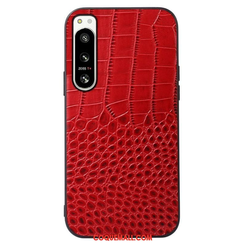 Coque Sony Xperia 5 IV Cuir Véritable Texture Crocodile