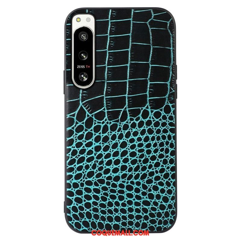 Coque Sony Xperia 5 IV Cuir Véritable Texture Crocodile