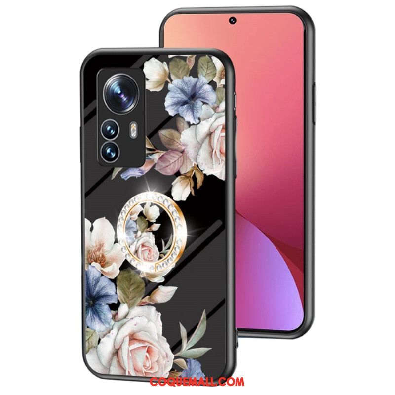 Coque Xiaomi 12 / 12X Verre Trempé avec Anneau Fleurs