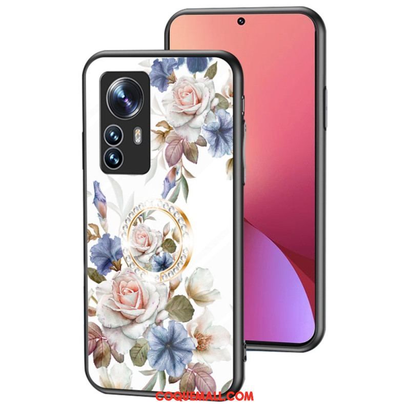 Coque Xiaomi 12 / 12X Verre Trempé avec Anneau Fleurs