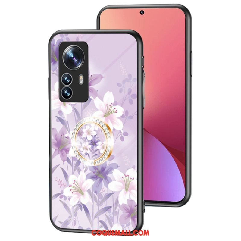 Coque Xiaomi 12 / 12X Verre Trempé avec Anneau Fleurs