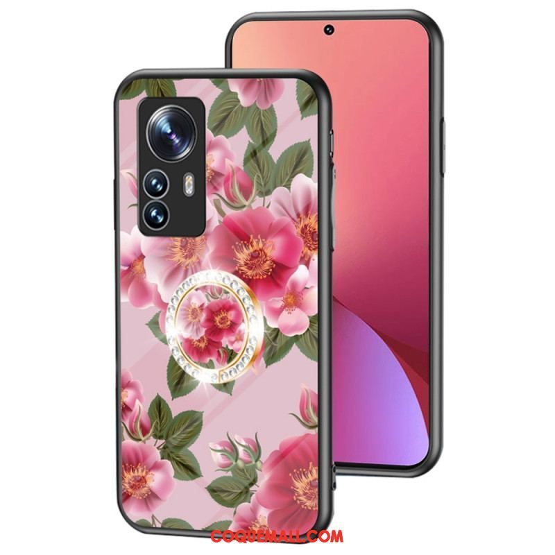 Coque Xiaomi 12 / 12X Verre Trempé avec Anneau Fleurs