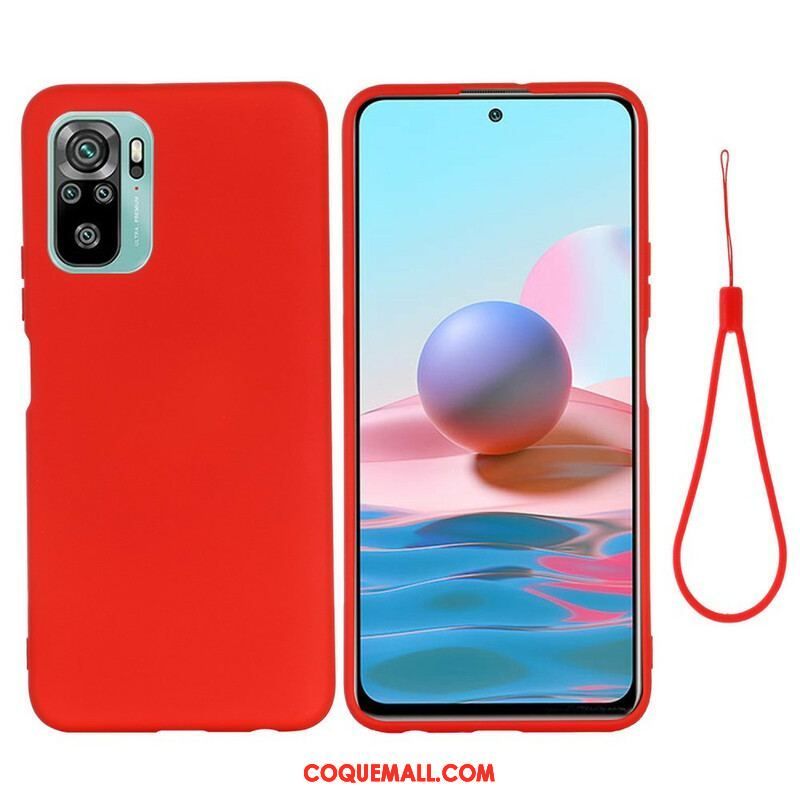 Coque Xiaomi Redmi Note 10/10S/Poco M5s Silicone Liquide Avec Lanière