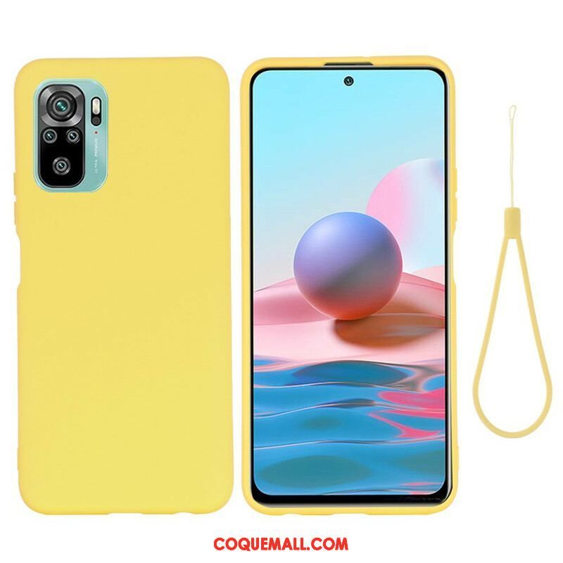 Coque Xiaomi Redmi Note 10/10S/Poco M5s Silicone Liquide Avec Lanière