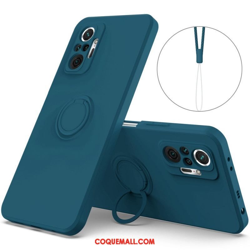 Coque Xiaomi Redmi Note 10 Pro Silicone Liquide Anneau et Lanière