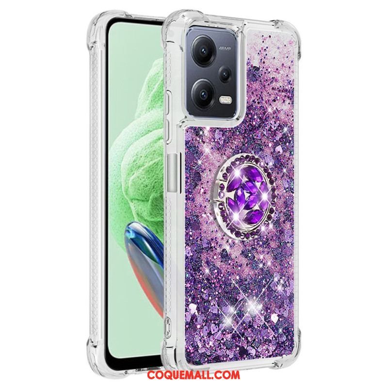 Coque Xiaomi Redmi Note 12/Poco X5 5G Paillettes Colorées Anneau-Support