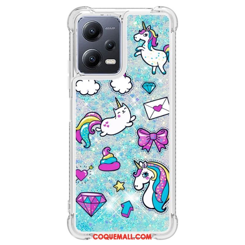 Coque Xiaomi Redmi Note 12/Poco X5 5G Paillettes Licornes