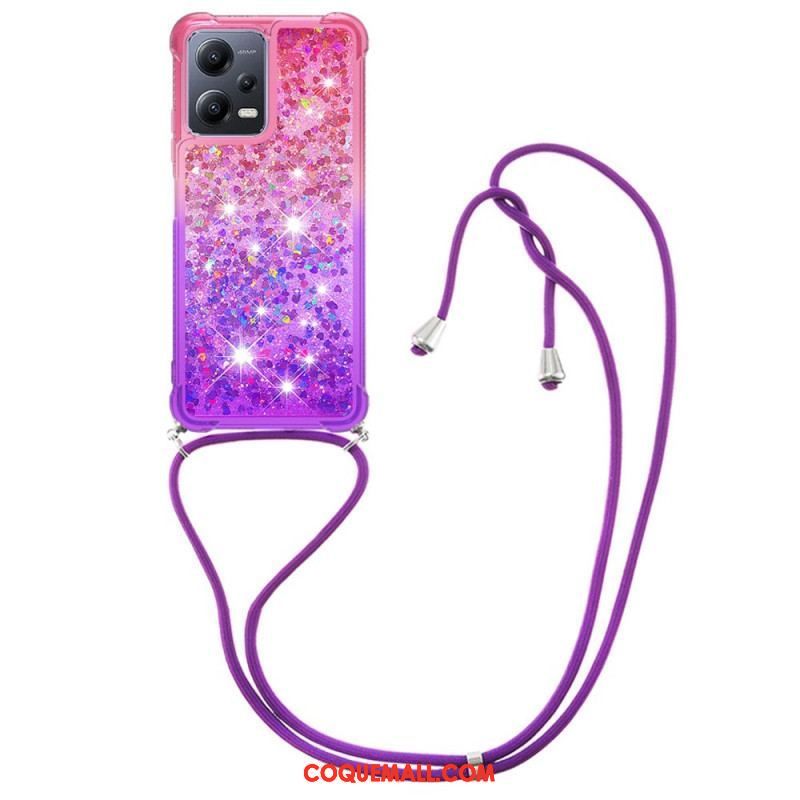 Coque Xiaomi Redmi Note 12/Poco X5 5G à Cordon Silicone Paillettes