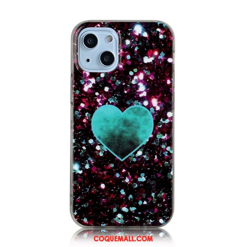 Coque iPhone 13 Mini Marbre Paillettes