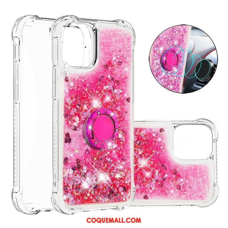 Coque iPhone 13 Mini Paillettes avec Anneau-Support