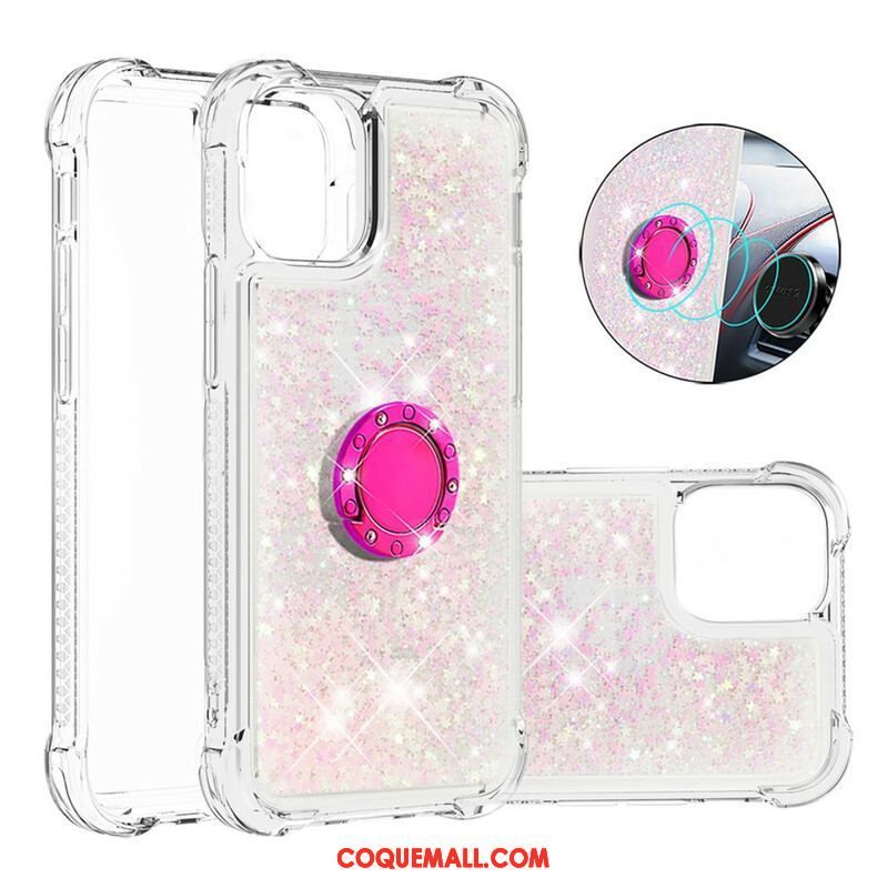 Coque iPhone 13 Mini Paillettes avec Anneau-Support