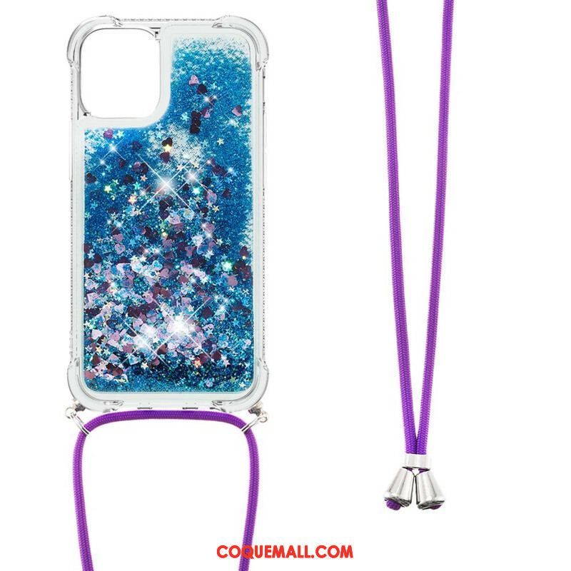 Coque iPhone 13 Mini Paillettes avec Cordon