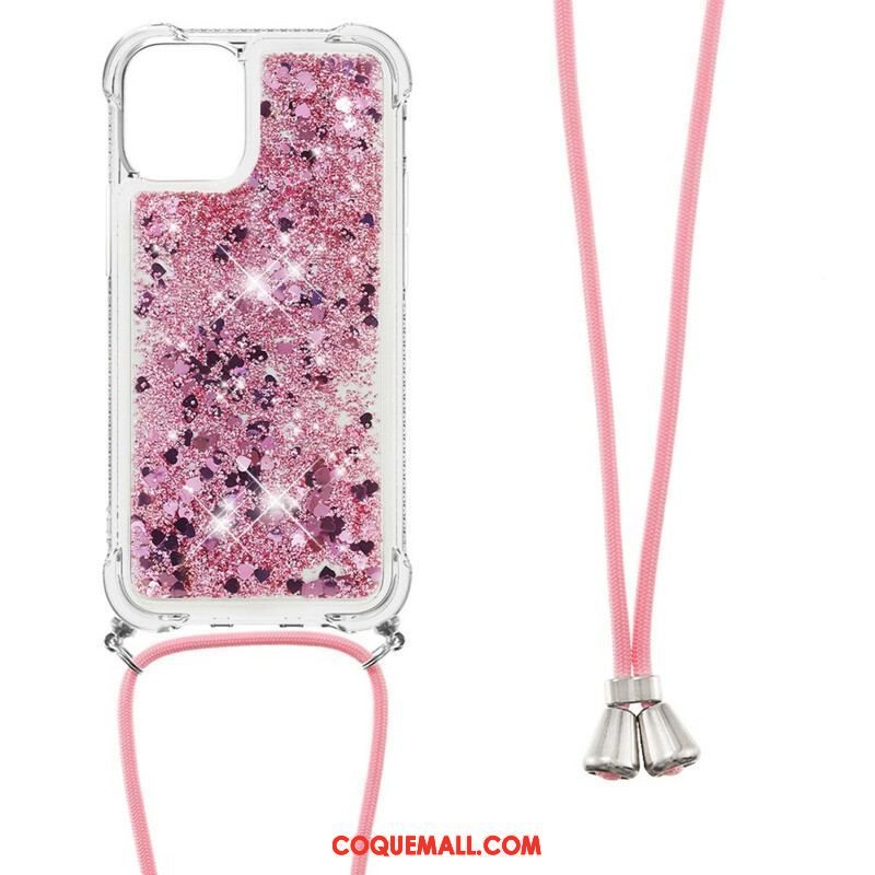 Coque iPhone 13 Mini Paillettes avec Cordon